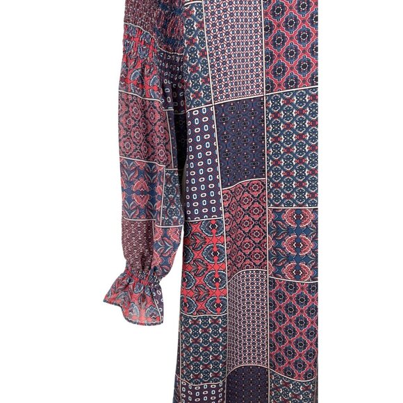 Cato Blue & Red Patchwork Long Balloon Sleeve Lined Dress Womens Size Small - Picture 7 of 10